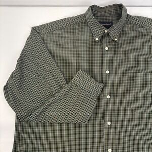 Eddie Bauer Mens Green Plaid Button Down Shirt Long Sleeve 100% Cotton Casual XL